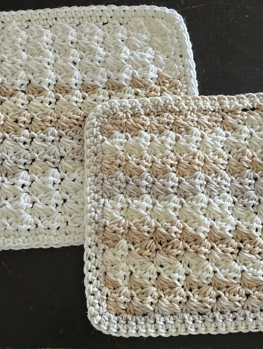 2pc Handcrafted Crochet Dishcloth Set 7x7 Eco-Friendly Cotton Neutral Cottage